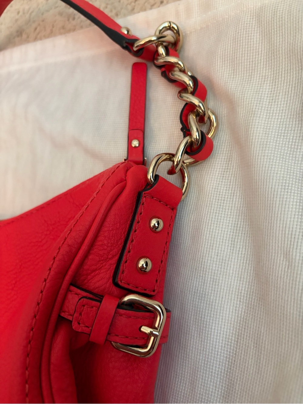 Kate Spade Pine Street Finley Hobo Bag Pebbled Leather Geranium Red Dust Bag EUC - Picture 7 of 15